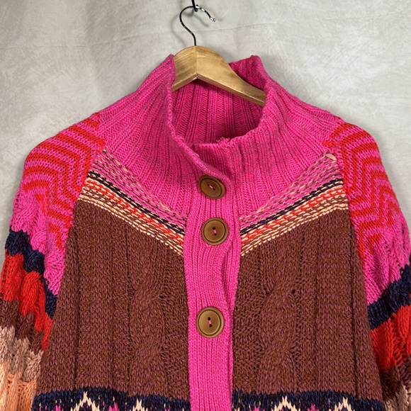 Free People Argyle Smile Cardigan Women XS Oversized Cozy Cable Knit Argyle Soft - Picture 3 of 13